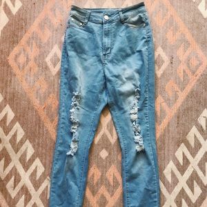 High waisted denim wash jeans